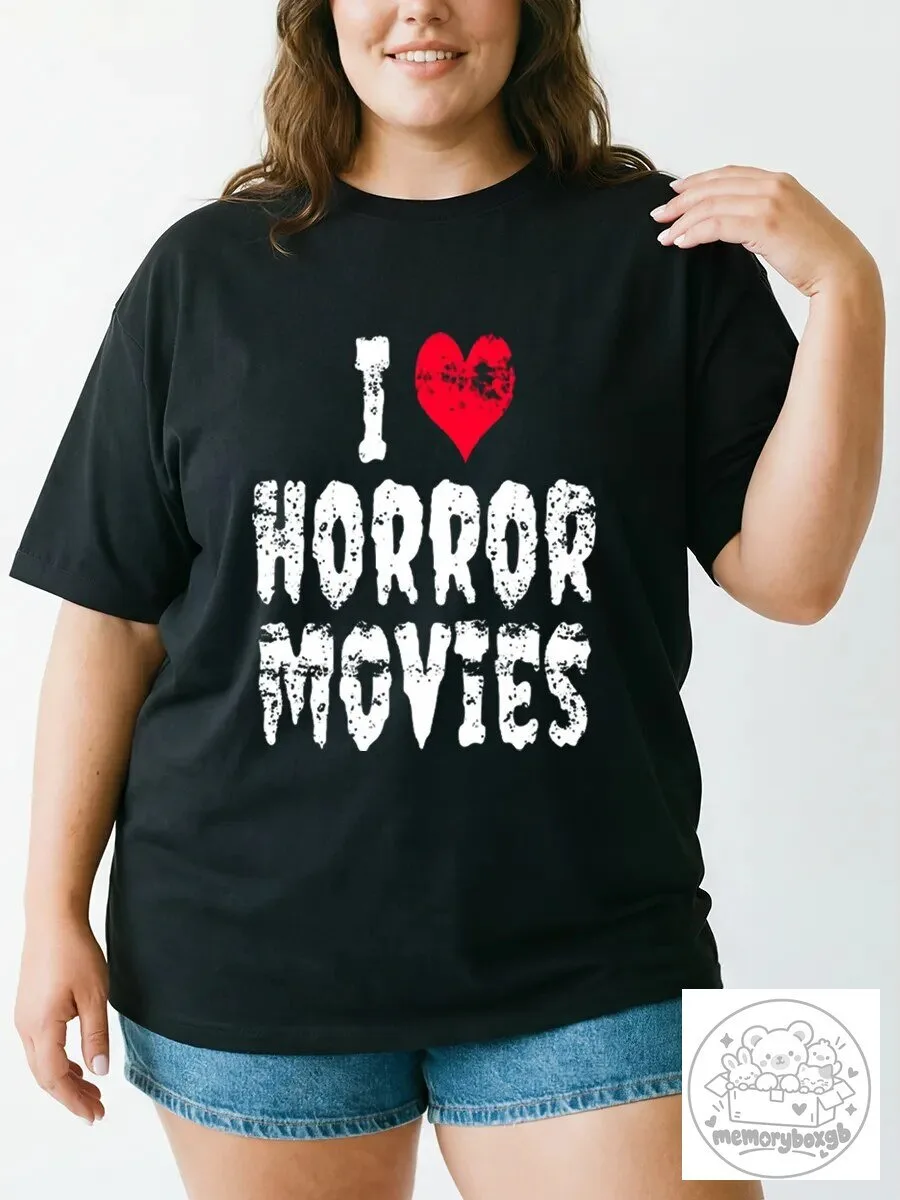 I Love Horror Movies Distressed Graphic Black T-Shirt
