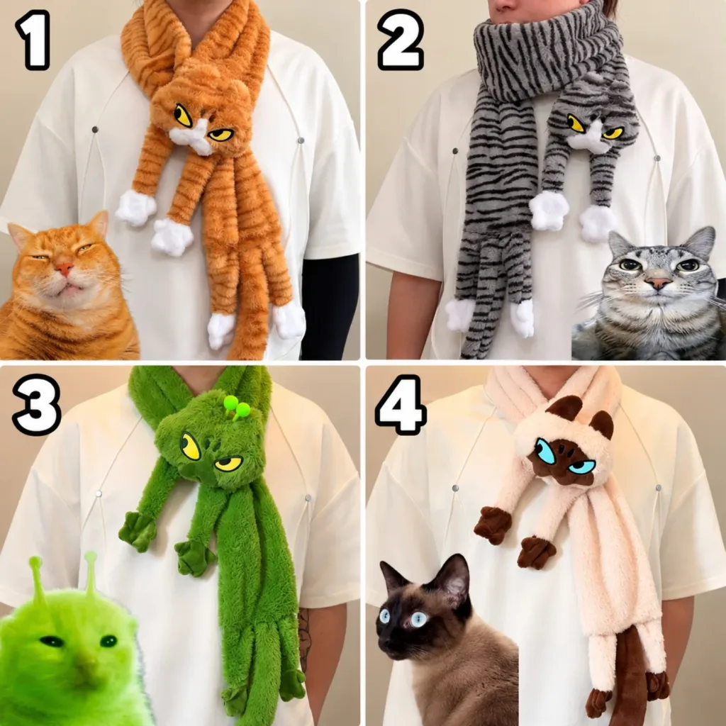 Cur Gift Cute Meme Cat Plush Scarf for Winter - Memory Box GB - Unique Gifts for ...